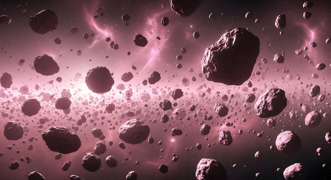 Cosmic Asteroid Field with Nebulous Background.