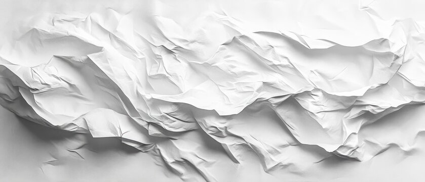 crumpled white paper sheet with deep folds and soft shadows, abstract monochrome texture evoking calm contemplation - Powered by Adobe