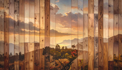 A wooden wall with a dark background and a light shining on it.
