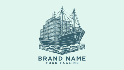 Shipping container cargo ship vector logo illustration, freight transport concept for global logistics
