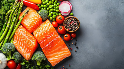 salmon in honey-soy glaze and fresh vegetable close-up on a plate