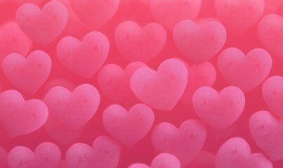 multiple soft pink heart shapes with subtle grainy texture layered over a gradient pink background, conveying romantic warm dreamy feelings