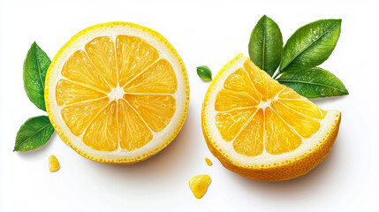 Lemon fruit with slice isolated on white background.