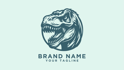 Fierce Tyrannosaurus Rex head illustration vector logo. Prehistoric T-Rex dinosaur mascot emblem for brand identity