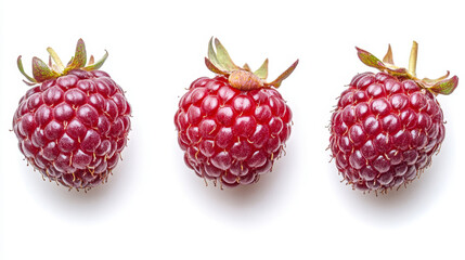 Collection of wild berries with berry leaves isolated on a white background