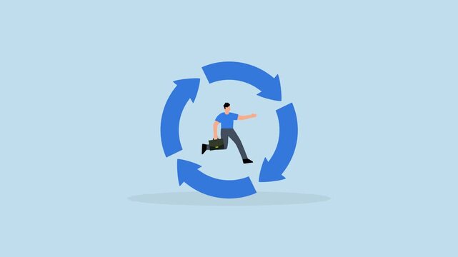 Working habit - Working habit, 4k animation businessman running on habit circle arrow diagram.