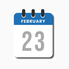 Clean flat February 23 blue calendar icon, ideal for planner UI, productivity dashboards, and date interfaces.