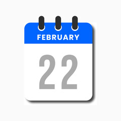 Minimalist blue February 22 calendar icon in flat vector style, suitable for planners and scheduling tools.
