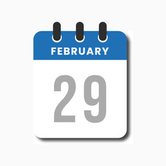 Fototapeta premium Flat blue February 29 leap-year calendar icon with modern clean vector design for planner and productivity assets.