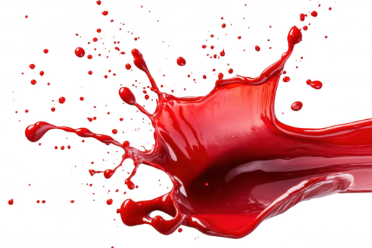 A splash of red liquid against a white background. capturing the dynamic motion and energy of the liquid as it bursts outward. ideal for creative projects or culinary themes