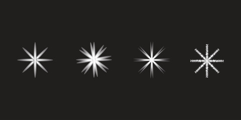 Starburst Light Effect Set on Dark Background — Glowing Sparkle Collection