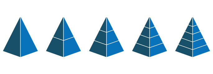 3d shapes pyramid vector icons set. Triangular pyramid icon. Triangle hierarchy data segments collection. Business concept. Vector illustration