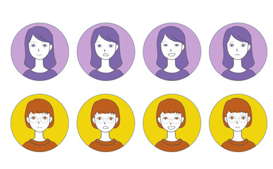 女性のイラスト表情アイコンセット