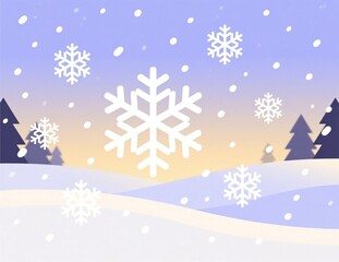 Soft Pastel Winter Background with Falling Snowflakes and Silhouetted Pine Trees 