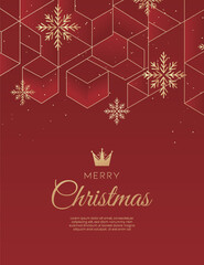 Elegant Red and Gold Merry Christmas Greeting Card with Geometric Snowflakes