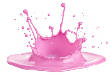 A splash of pink liquid creating a dynamic crown shape against a white background. capturing the moment of impact and energy. ideal for creative projects and design use