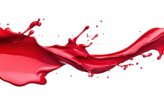 Vivid red paint splashing dynamically against a white background. creating an artistic and energetic visual effect. perfect for creative projects or design elements