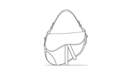 Elegant outline of a fashion saddle bag, perfect for designers and style bloggers, showcasing a classic accessory with a modern twist on white