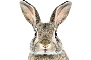 Obraz premium A close-up portrait of a rabbit with large ears and expressive eyes. set against a plain white background. its features for use in educational or wildlife-related content