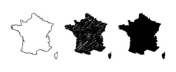 France map hand drawn Sketch Scribble background vector, France freehand Sketch map, vintage hand drawn map.