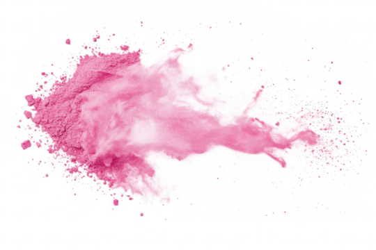 A explosion of pink powder against a white background. the dynamic movement and texture of the pigment. ideal for creative projects. advertising. and artistic use