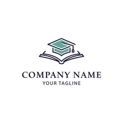 A logo featuring a graduation cap atop an open book, representing education and knowledge.