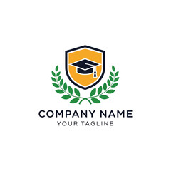 A logo featuring a graduation cap on a shield surrounded by a laurel wreath, symbolizing academic excellence and achievement.