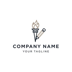 Logo featuring a torch with flames and a pencil, representing knowledge and creativity for a company.
