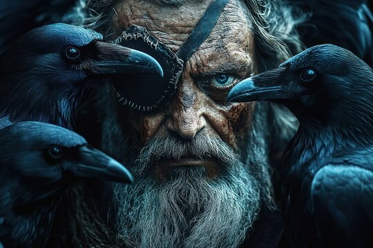 Three black ravens close together with glossy feathers and intense eyes in moody teal lighting, misty breath and an eerie, mysterious atmosphere - Powered by Adobe