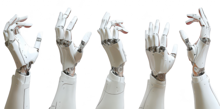 A series of advanced robotic hands intricate designs and articulated joints. positioned against a neutral background. highlighting technology and innovation in robotics