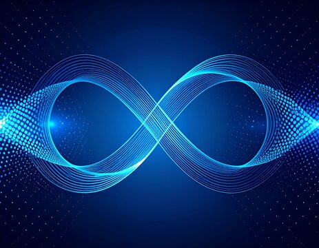An abstract, blue design features a flowing infinity symbol. Subtle dotted gradients and glowing highlights create a modern, futuristic vibe