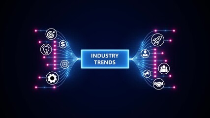 Industry trends, innovation, and market growth in modern business. Optimization of business and production processes. Virtual network connecting service with graphical icons in various. - Powered by Adobe