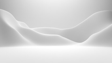 Minimal white abstract landscape of smooth undulating hills and dunes with soft lighting, gentle curves and a calm serene atmosphere