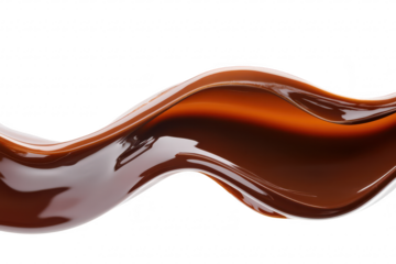 A smooth. flowing wave of rich. dark chocolate against a clean white background. its glossy texture and inviting appearance. perfect for culinary and dessert-related visuals