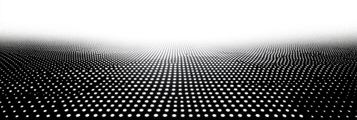 monochrome field of glowing circular dots forming a receding grid toward a bright horizon, minimalist abstract scene evoking futuristic calm and depth