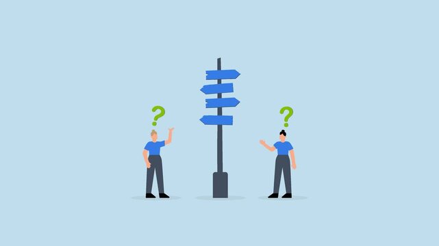 Decision choice - Decision choice, 4k animation confused businesswoman make decision choosing path.