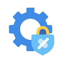 Blue gear and shield illustrate security settings concept