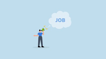 Job advertising - Job advertising, 4k animation businesswoman announce jobs on megaphone.