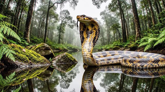Striking Cobra in a Lush