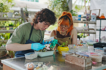 Young Asian Mastering Cactus Cultivation at Sustainable Workshop on Cactus Farm to Inspire Earth Care