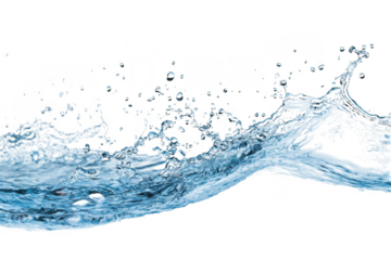 A dynamic splash of clear water captured mid-motion against a white background. the beauty and fluidity of liquid movement. ideal for use in design and advertising