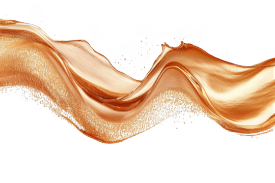 A flowing wave of metallic copper paint gracefully cascades across a white backdrop. creating a sense of movement and elegance. ideal for artistic and design projects