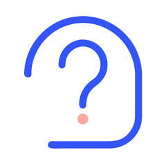 Blue question mark icon with pink dot, minimal design