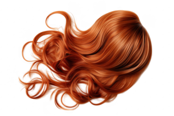 A vibrant. flowing cascade of long. wavy auburn hair rests elegantly against a clean white background. suggesting beauty and style. perfect for fashion or hair-related projects