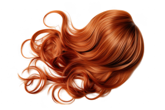 A vibrant. flowing cascade of long. wavy auburn hair rests elegantly against a clean white background. suggesting beauty and style. perfect for fashion or hair-related projects
