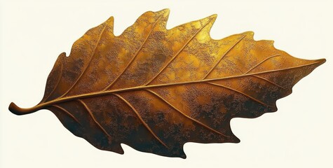Fototapeta premium single textured golden brown oak leaf with prominent veins on white background evoking warm autumnal nostalgia