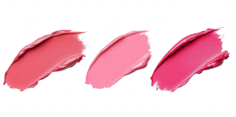 A display of three different shades of creamy lipstick swatches on a clean white background. a range of colors suitable for various skin tones and makeup styles