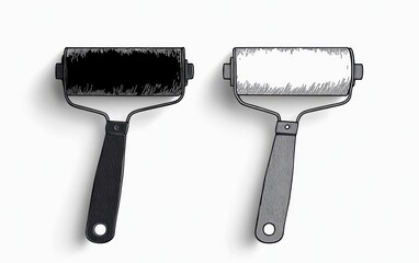 horizontal paint roller with textured cover, metal frame and visible end cap on white background, evoking calm readiness and minimalist simplicity