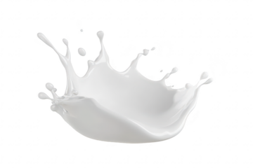 A high-speed capture of a pristine splash of white liquid resembling milk. dynamic movement and fluidity against a pure white background. ideal for culinary or beverage-related themes