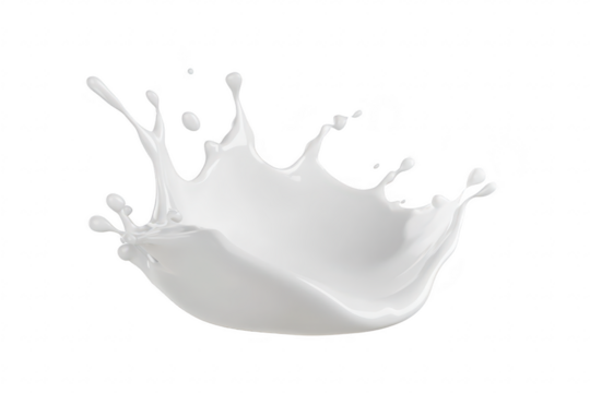 A high-speed capture of a pristine splash of white liquid resembling milk. dynamic movement and fluidity against a pure white background. ideal for culinary or beverage-related themes